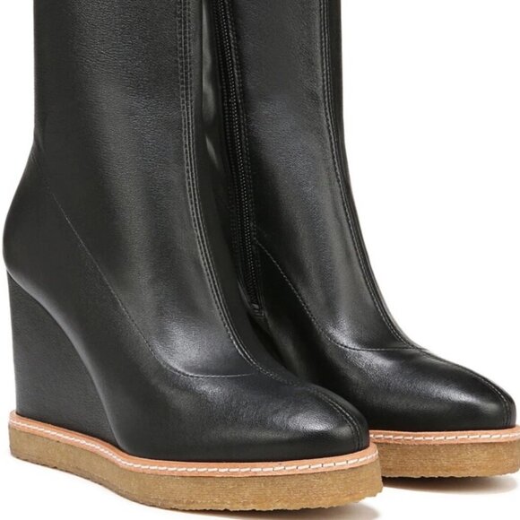 Veronica Beard Arlo Black Leather Stretch Wedge Ankle Booties Boots 8M - Picture 2 of 12